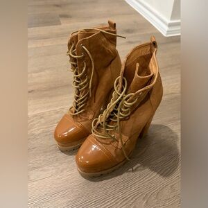Fashion Nova Tan Lace-Up Boots